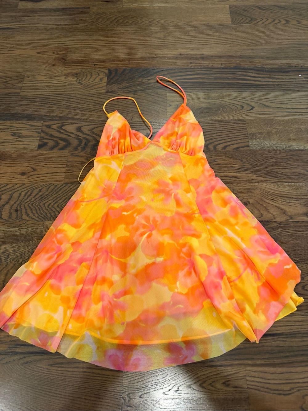 Zara Floral Orange Pink Yellow Spaghetti-Strap Summer Dress